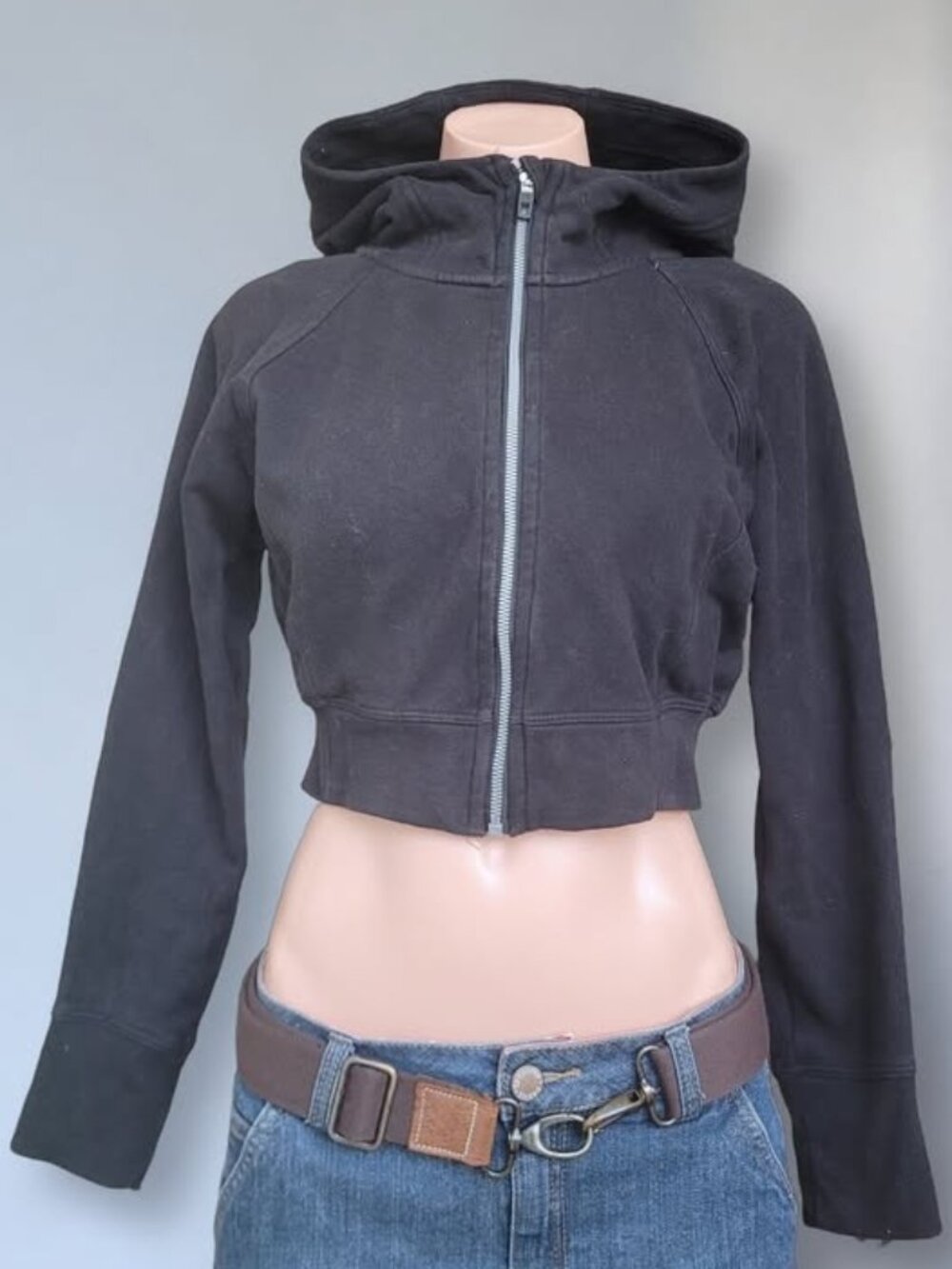 Calvin Klein Black Cropped Full Zip Hoodie Sweatshirt (OS)